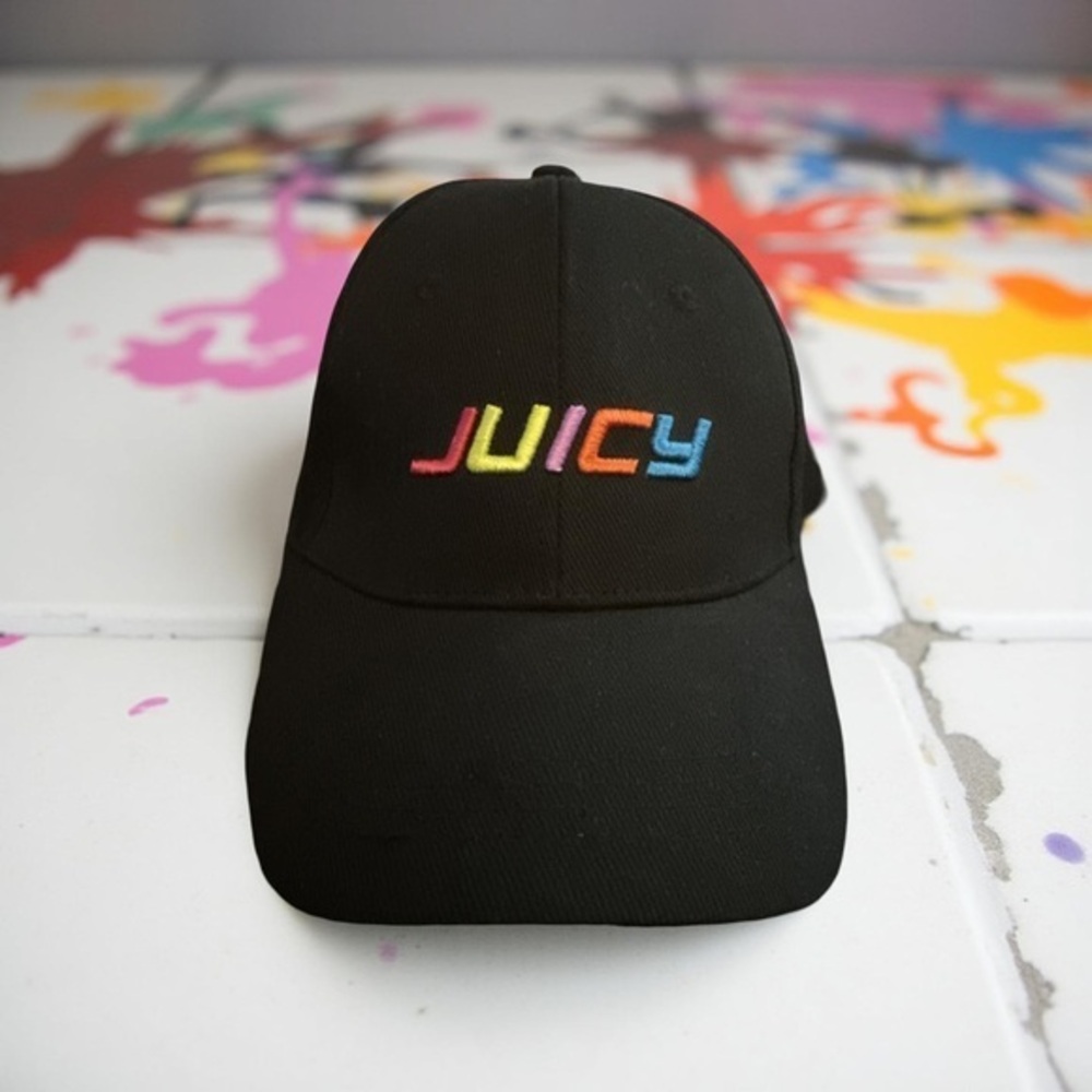 Juicy Couture Y2K Rainbow Logo Black Baseball Hat Adjustable